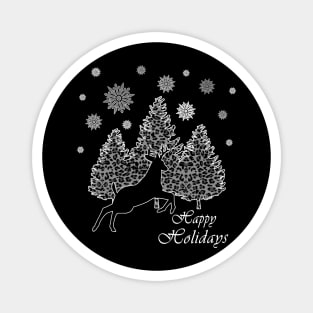Deer Winter Wildlife Happy Holidays Snowflake Leopard Print Magnet